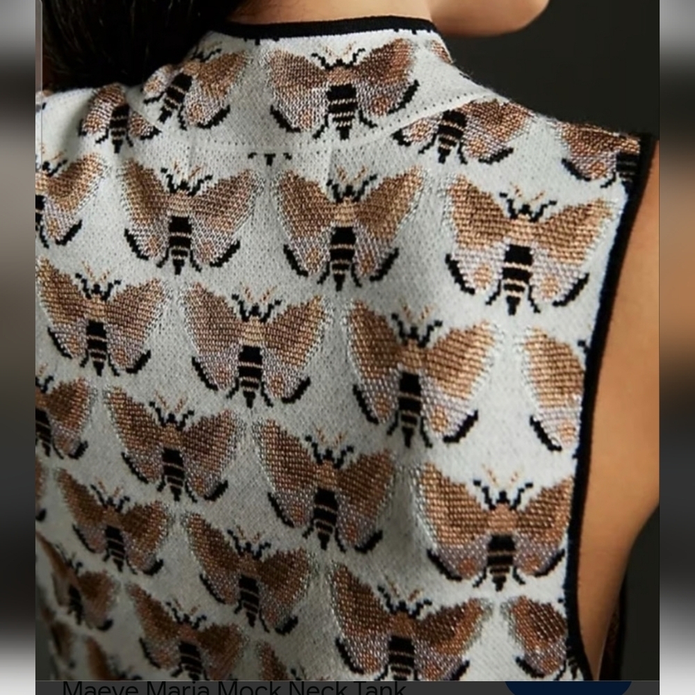 Anthropologie x Sarah Gordon Maria Mock Neck Sweater Tank–Bee Print Metallic. M - Picture 4 of 16